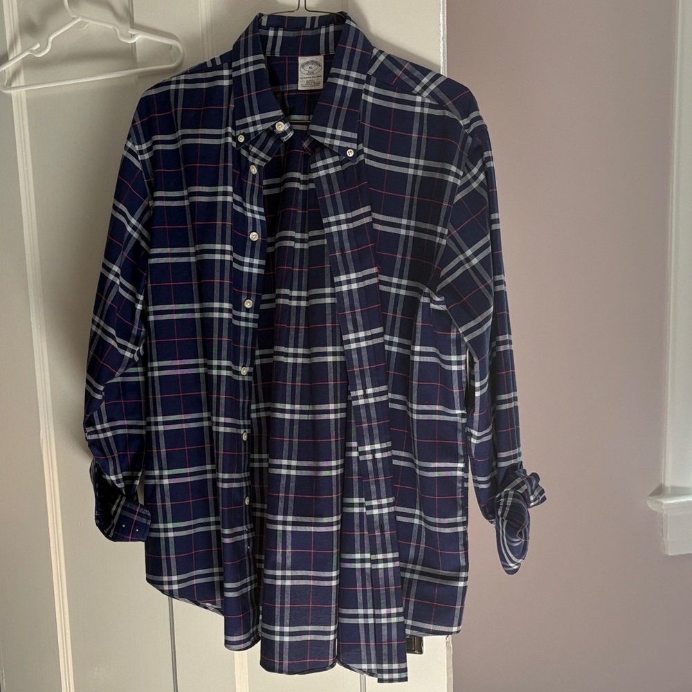 Brooks Brothers Navy Plaid Dress Shirt